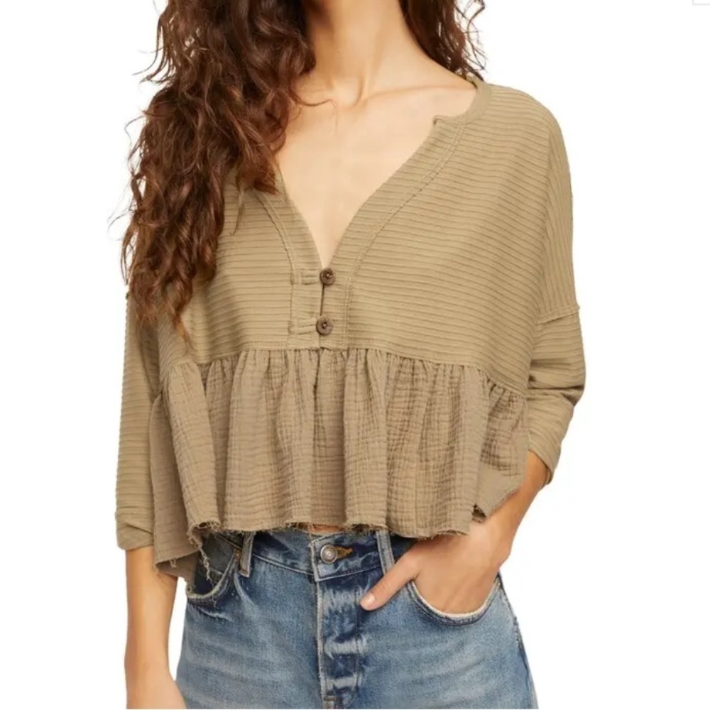 Free‎ People Wo Dallas Crop Henley Top In Native Land Size XS